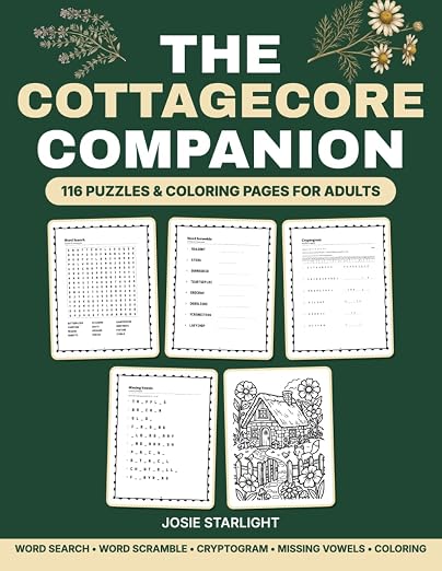 Cover of The Cottagecore Companion: 116 Puzzles & Coloring Pages for Adults